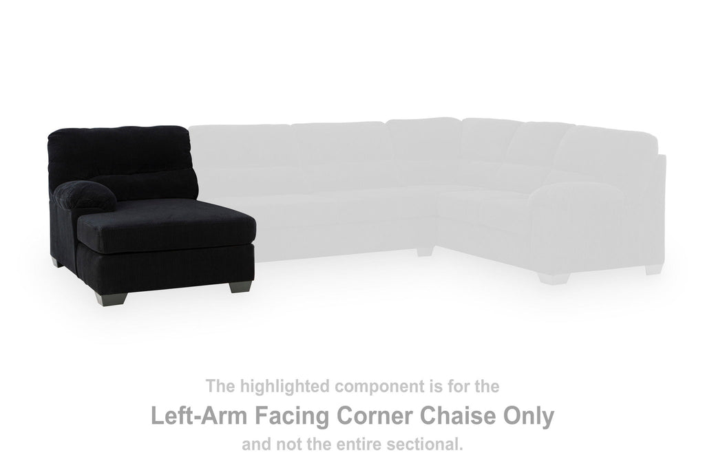 Left-arm facing corner chaise section with dark upholstery and L-shaped configuration
