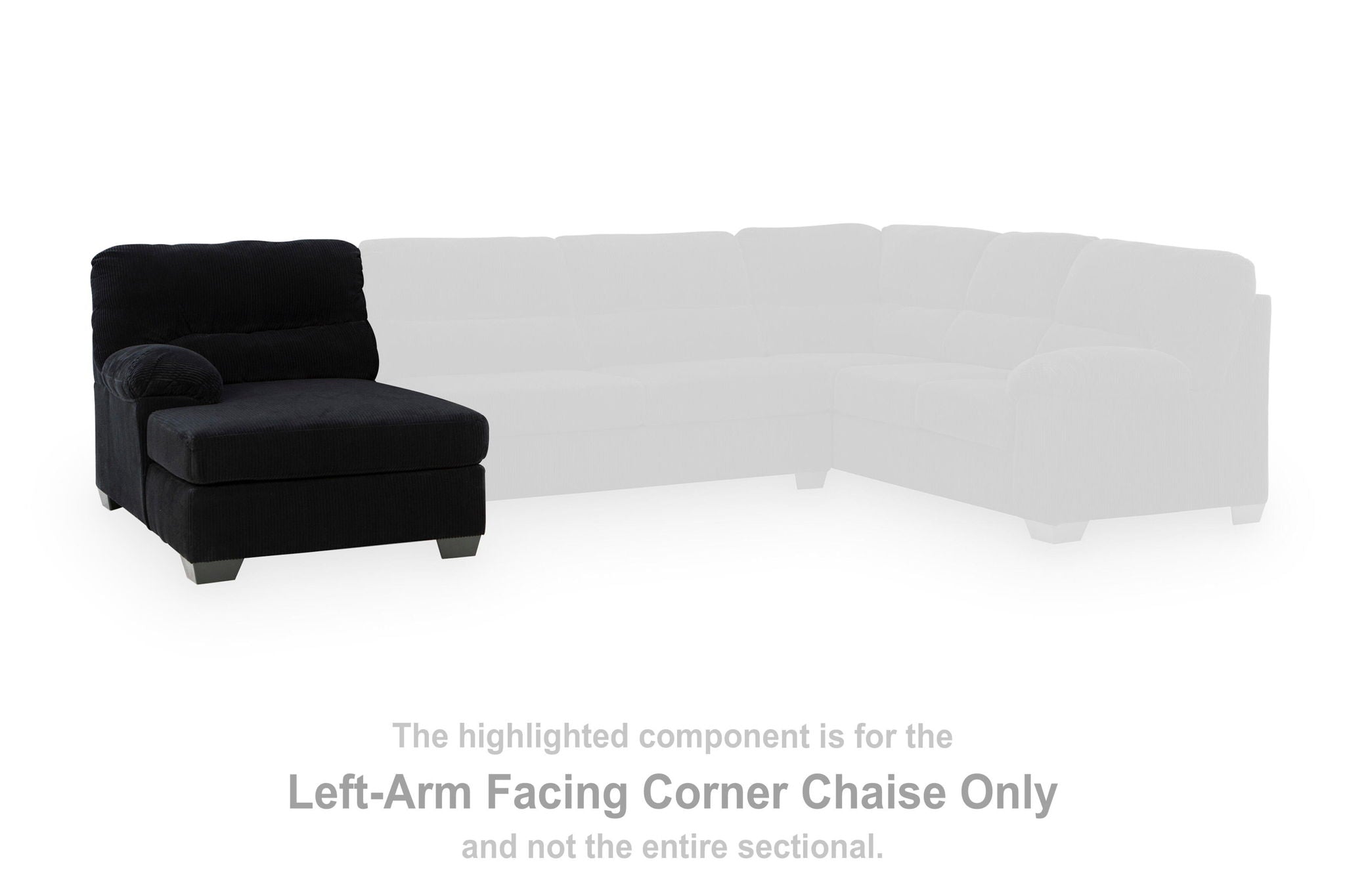 Left-arm facing corner chaise section with dark upholstery and L-shaped configuration