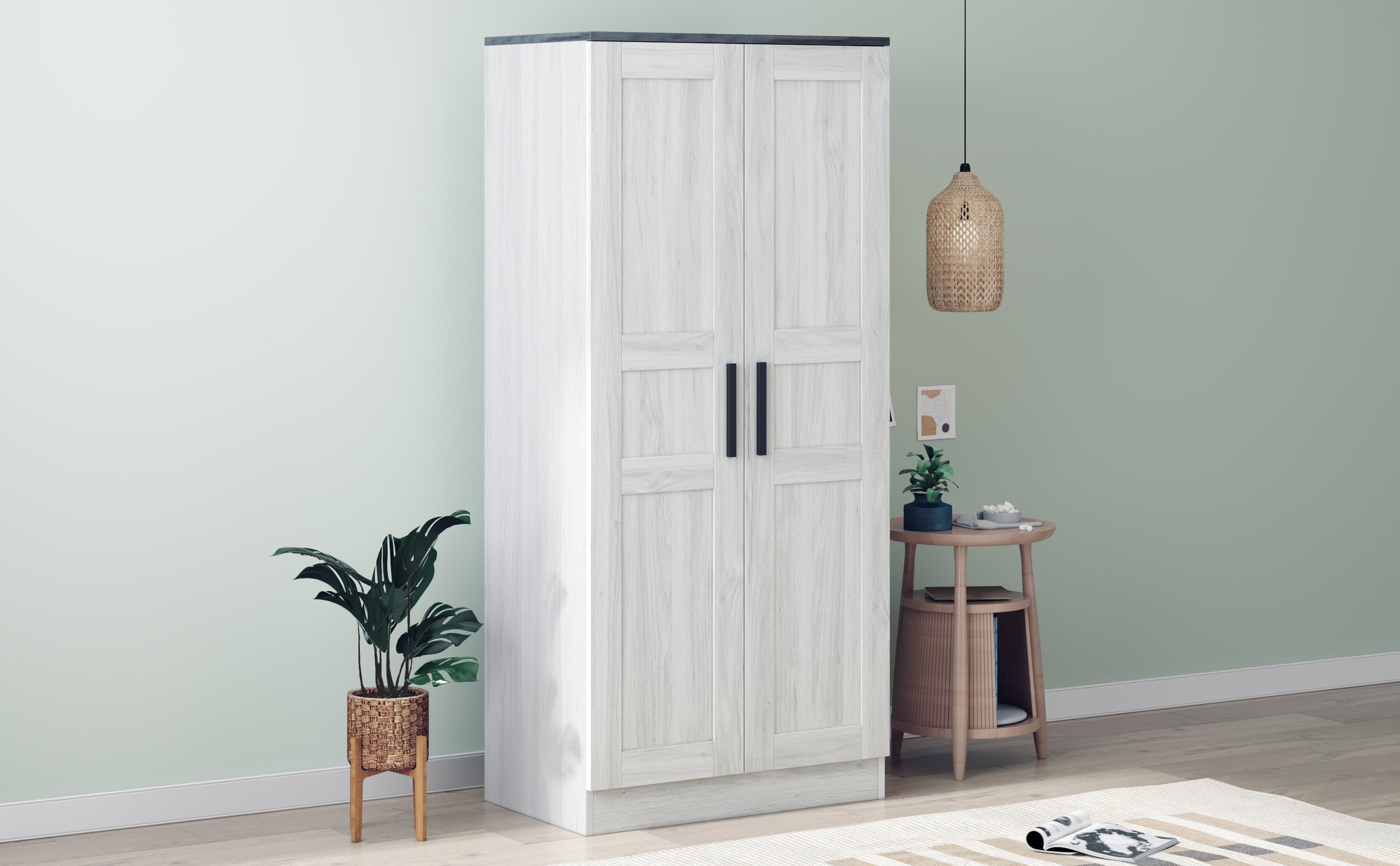 Modern 2-Door Wardrobe Armoire w/ LED - Grey