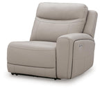 Gray power recliner chair with padded arms and built-in control panel