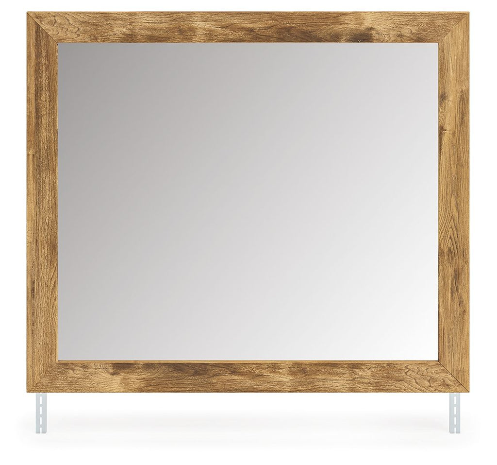Brown wood-framed bedroom mirror, wall-ready with two side brackets