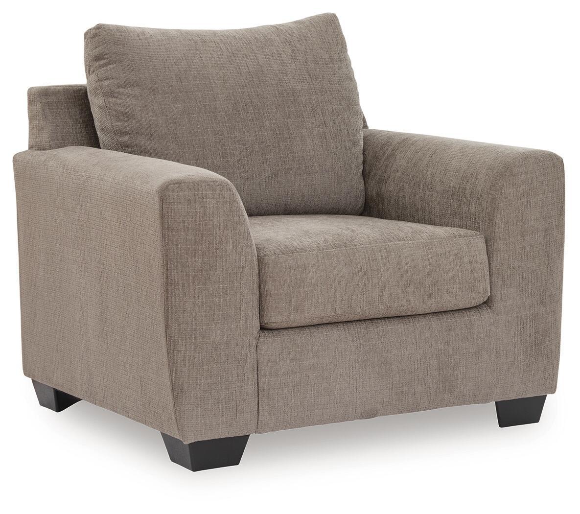 Loreo chair in light brown beige fabric with tall back pillow and square arms