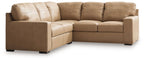 Light brown fabric sectional sofa with square arms and plush seat cushions