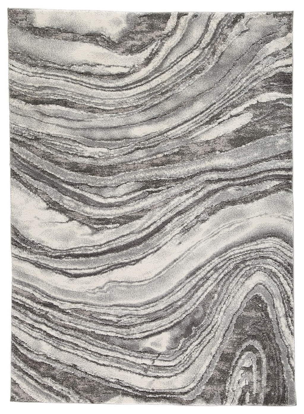 Wysdale rug, dark gray abstract wave pattern with light gray swirls.