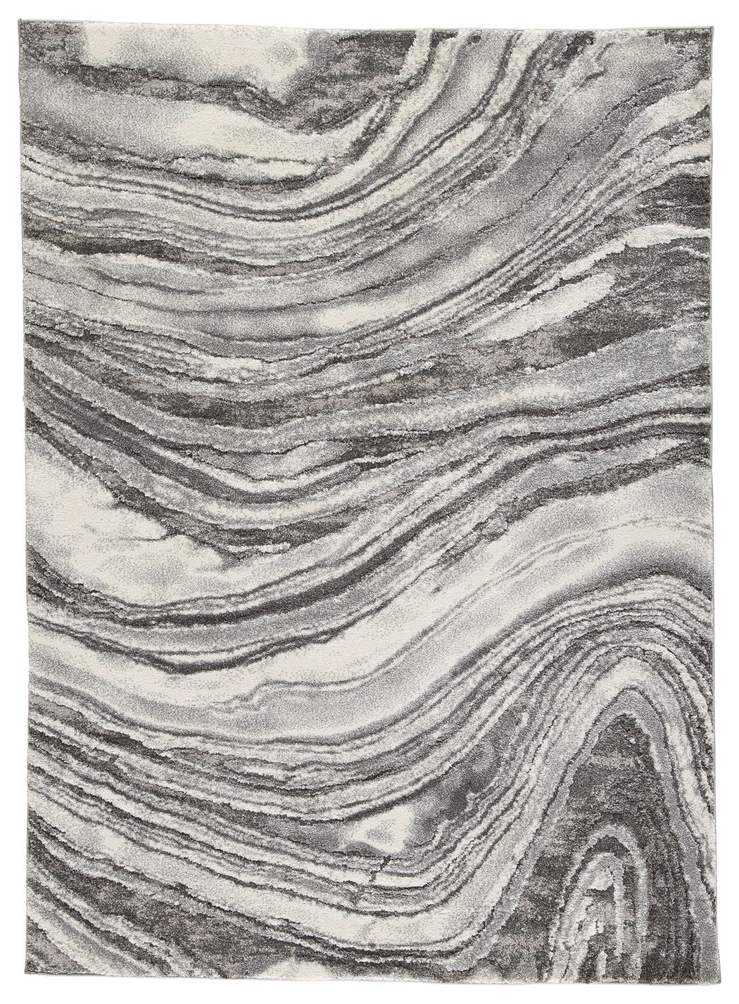 Wysdale rug, dark gray abstract wave pattern with light gray swirls.