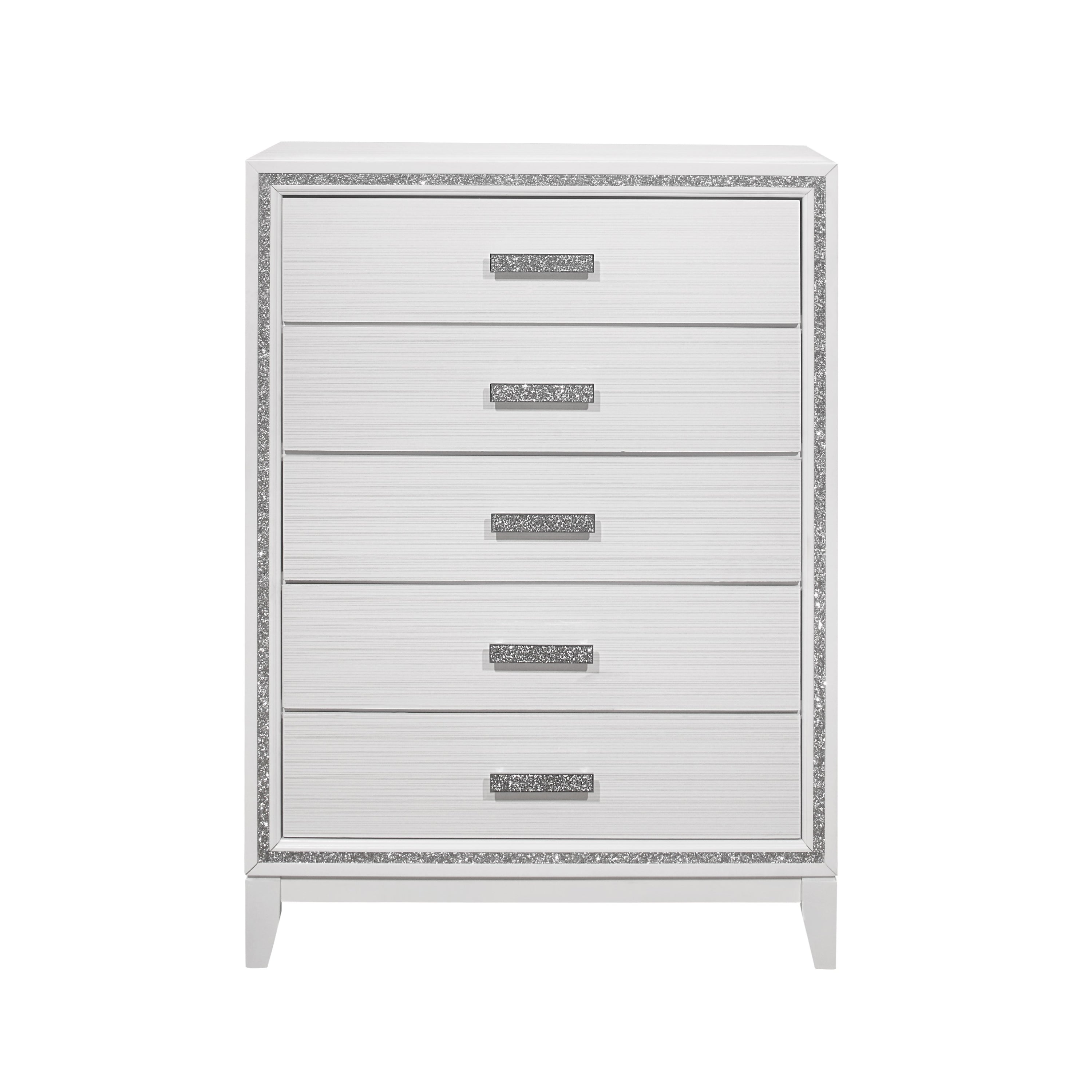 Almera Glam Glitter White 5-Drawer Chest Storage Rubberwood