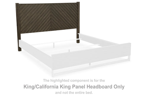 King panel headboard in grayish brown with diagonal grooves and solid wood frame