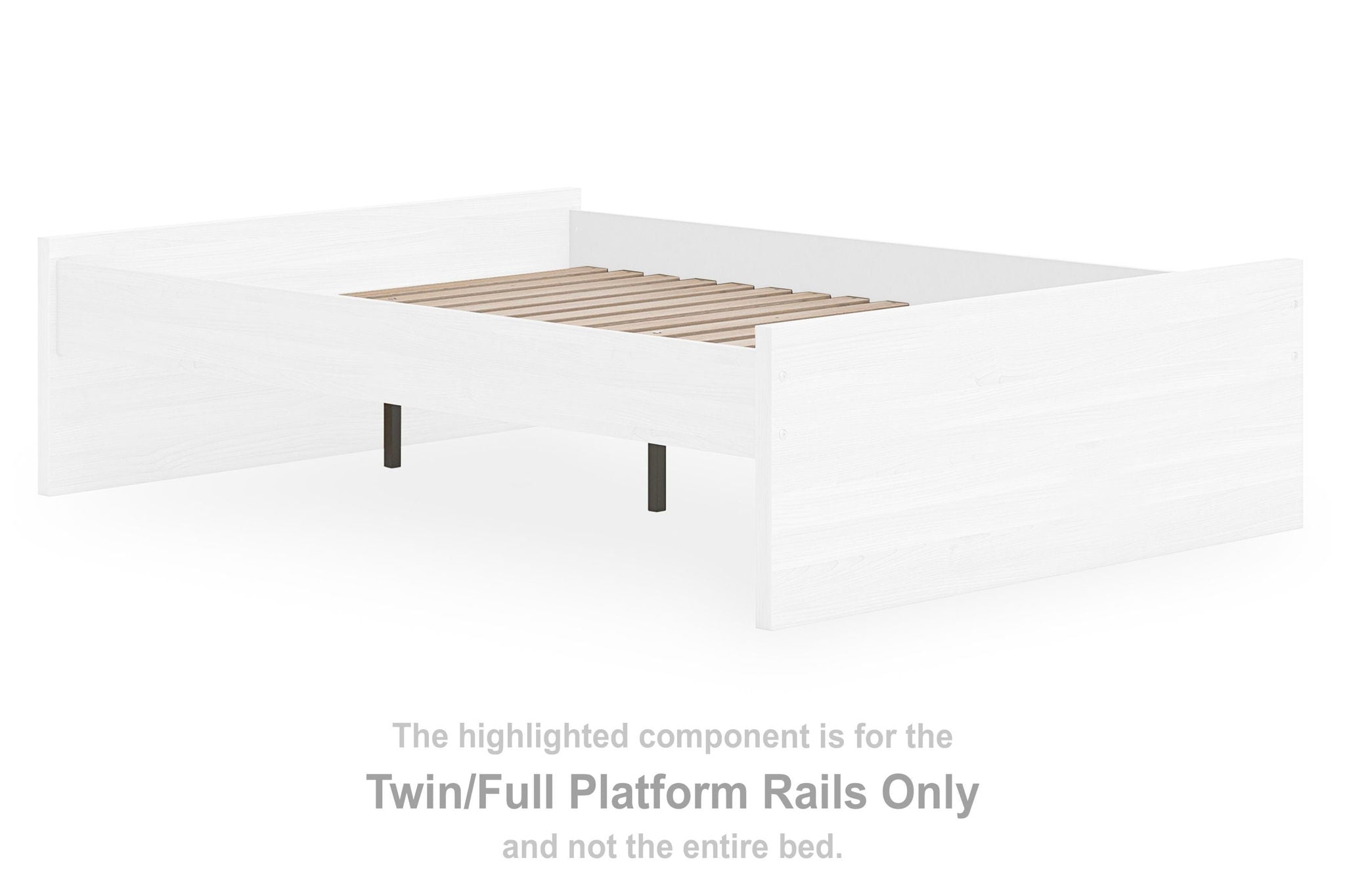 Natural wood twin/full platform rails with slatted platform, highlighted component only