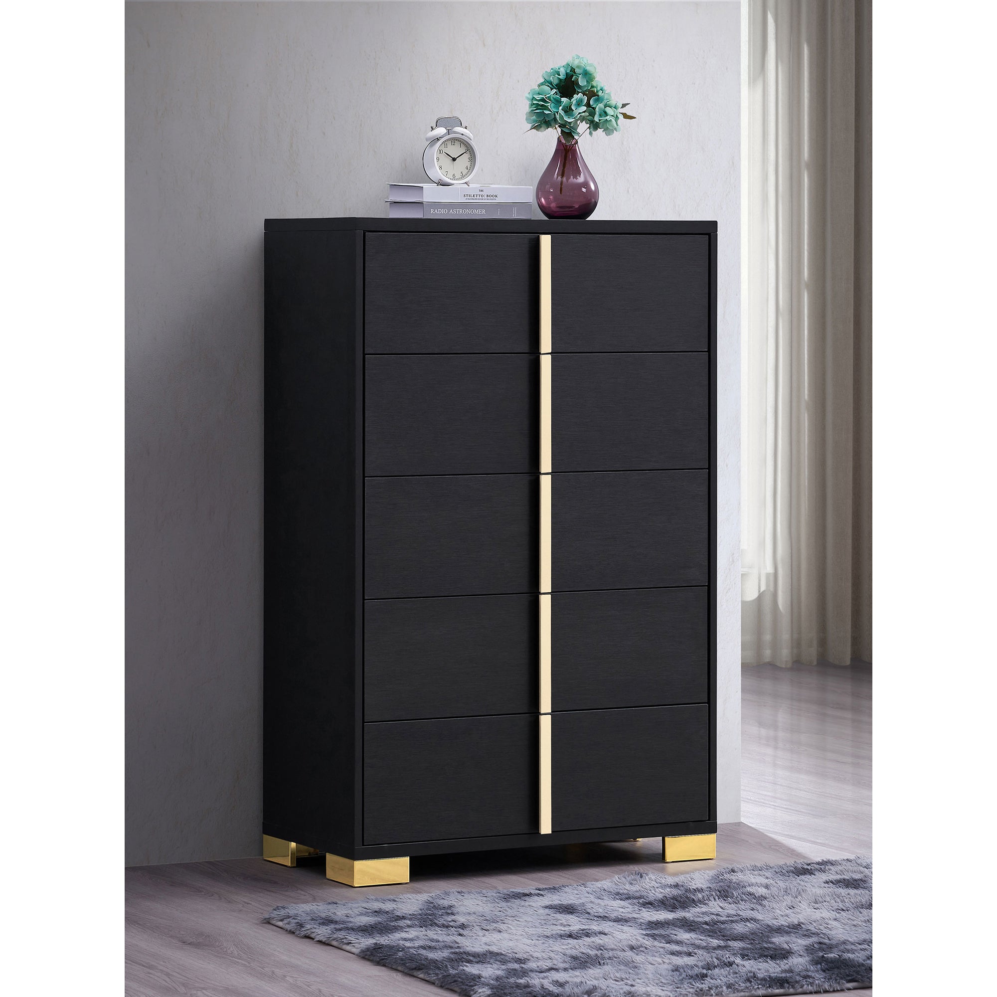 Medici Black 5-Drawer Chest - Stylish Bedroom Storage