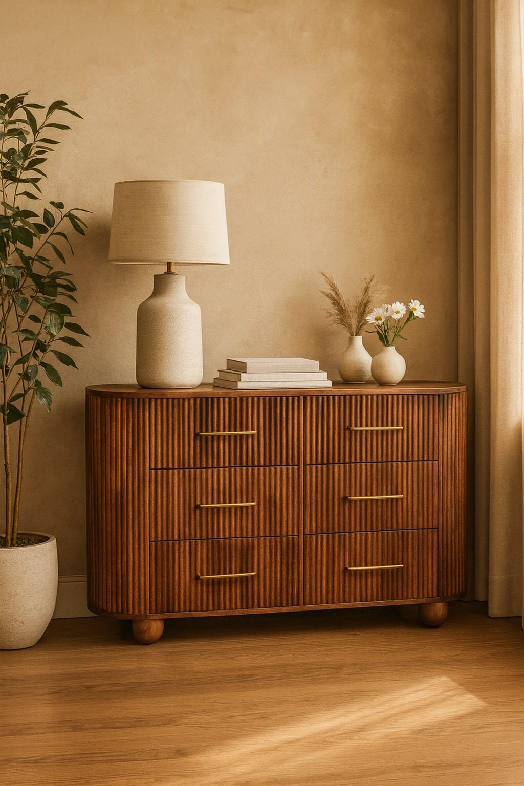 Solid Wood Ridgefront Chest - Roasted Almond, 6-Drawers