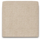Sand square upholstered ottoman with textured side panel and dark legs