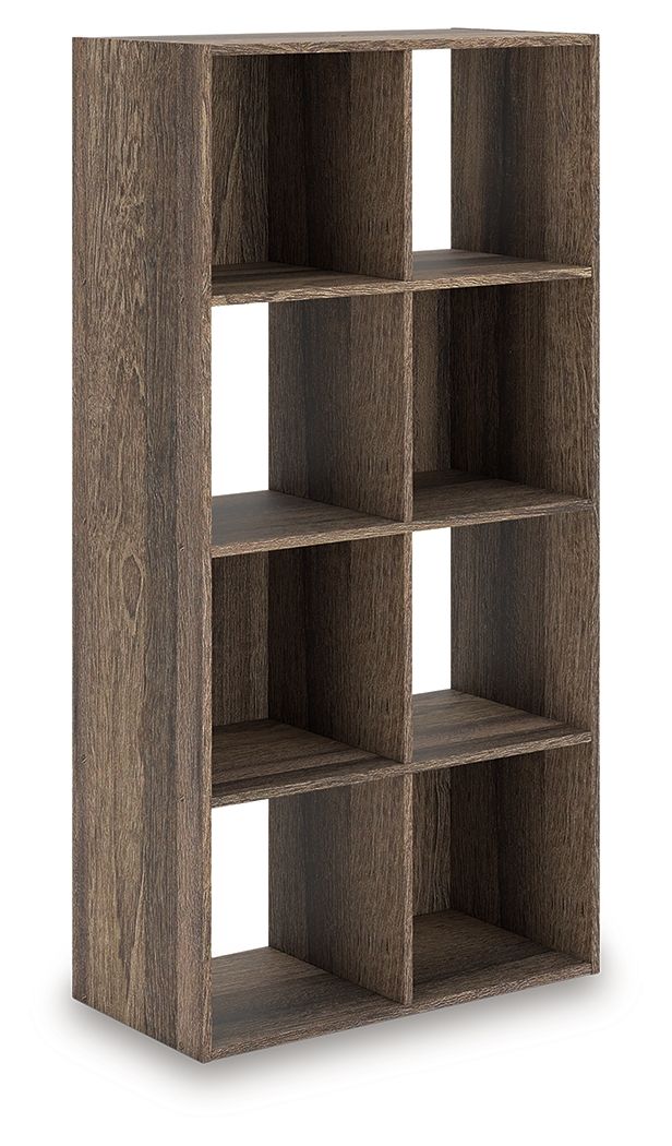 Dark brown cube organizer with stacked square cubbies and open storage compartments
