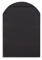 Back panel of black arched accent mirror with visible mounting holes