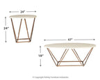 Occasional table set of 3, three round tables with off-white tops and gold-finish legs