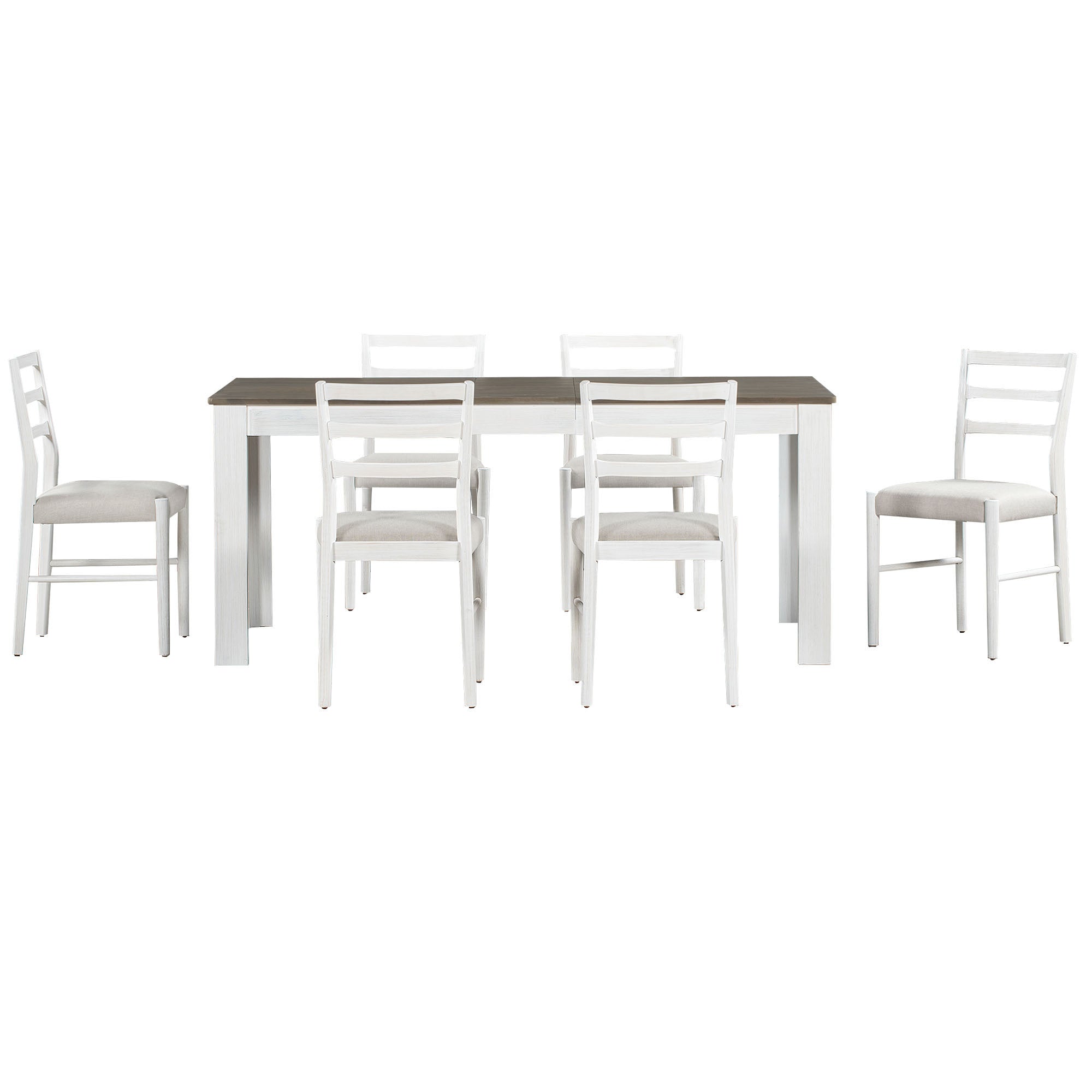 7-Pc. Extendable Dining Table Set w/ Chairs (Brown+White)