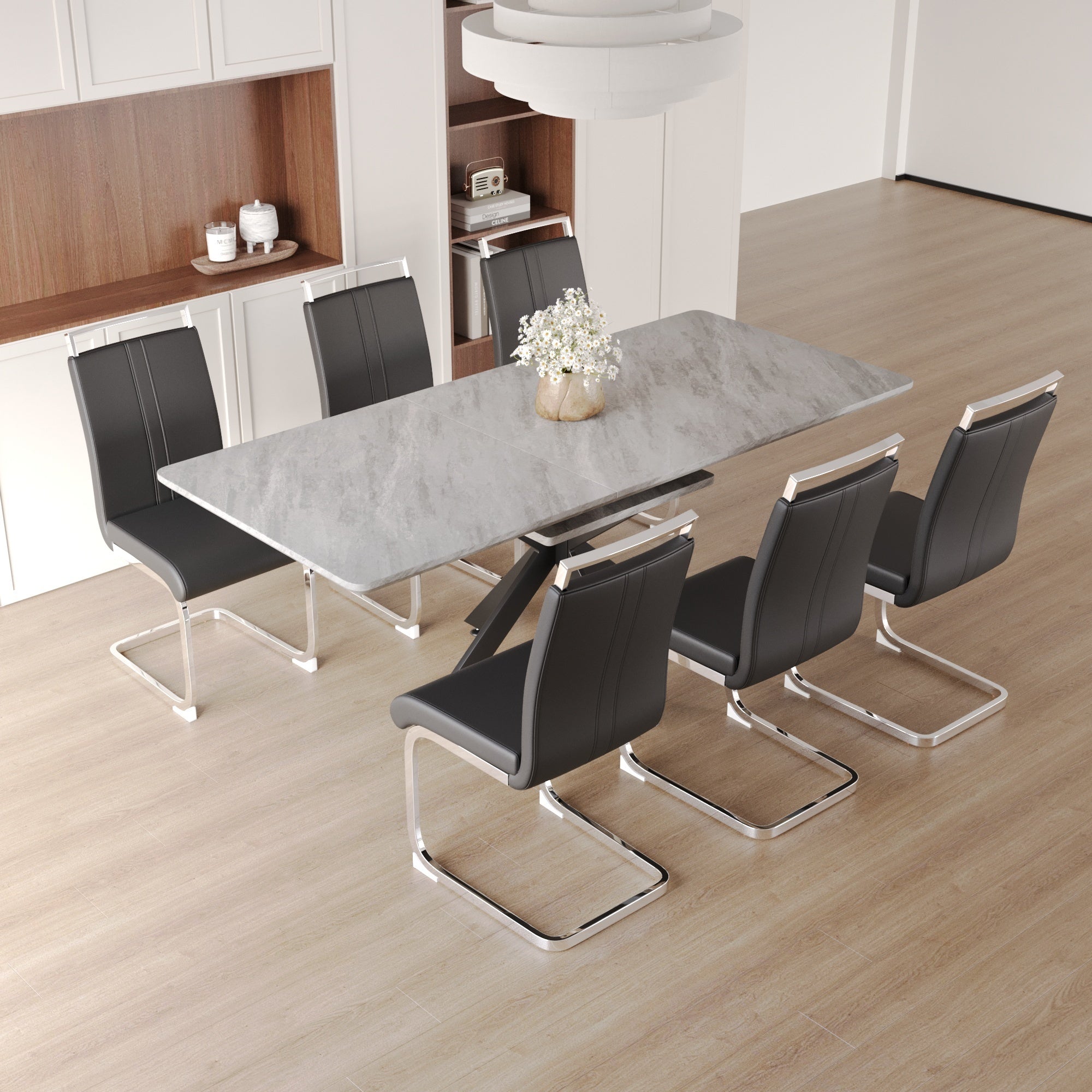 62" Extendable Dining Table Set for 6-8 People