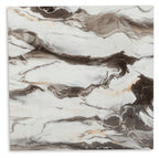Square tabletop panel with swirled marble pattern in beige, brown, and dark tones