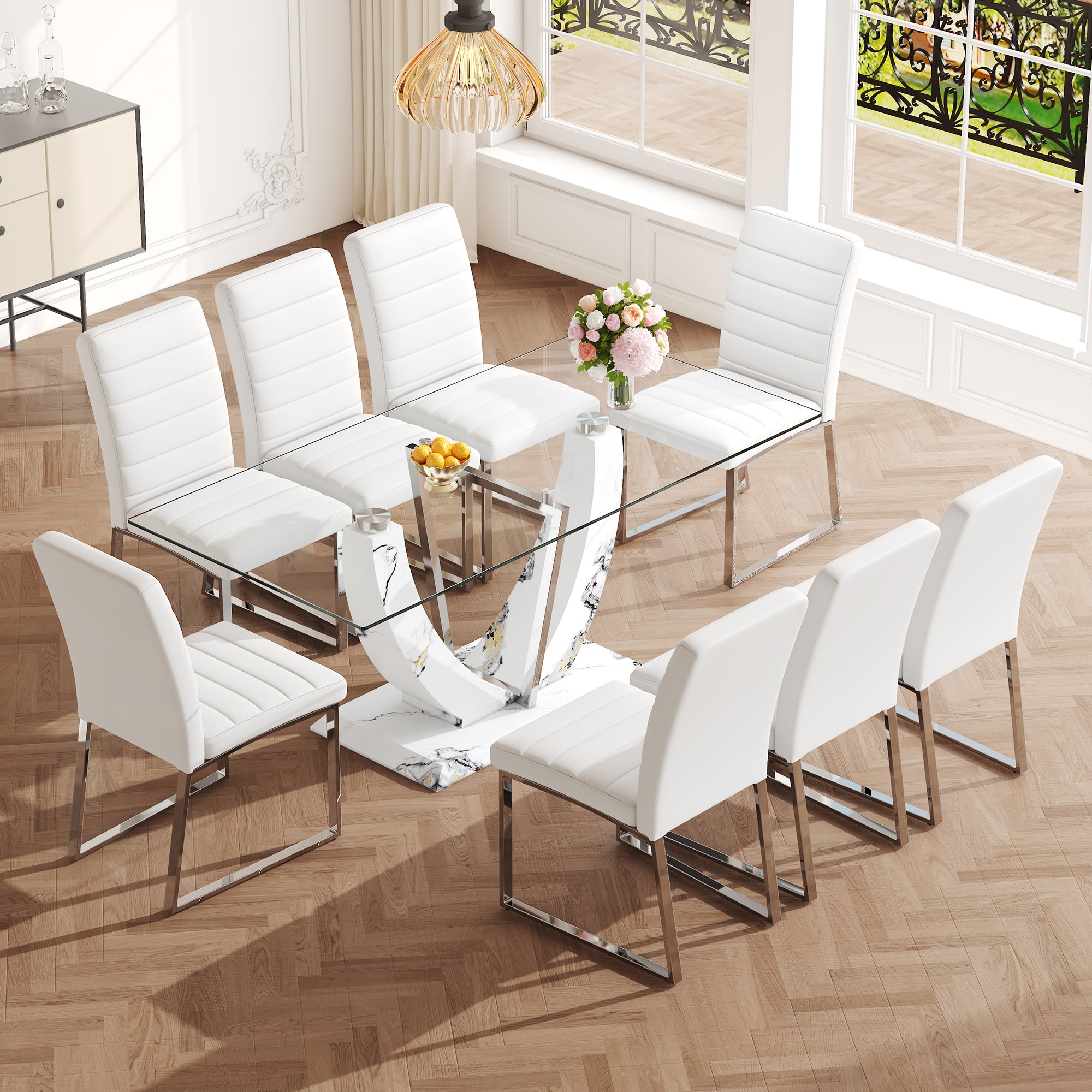 Modern Glass Dining Table Set (6-8 Person)