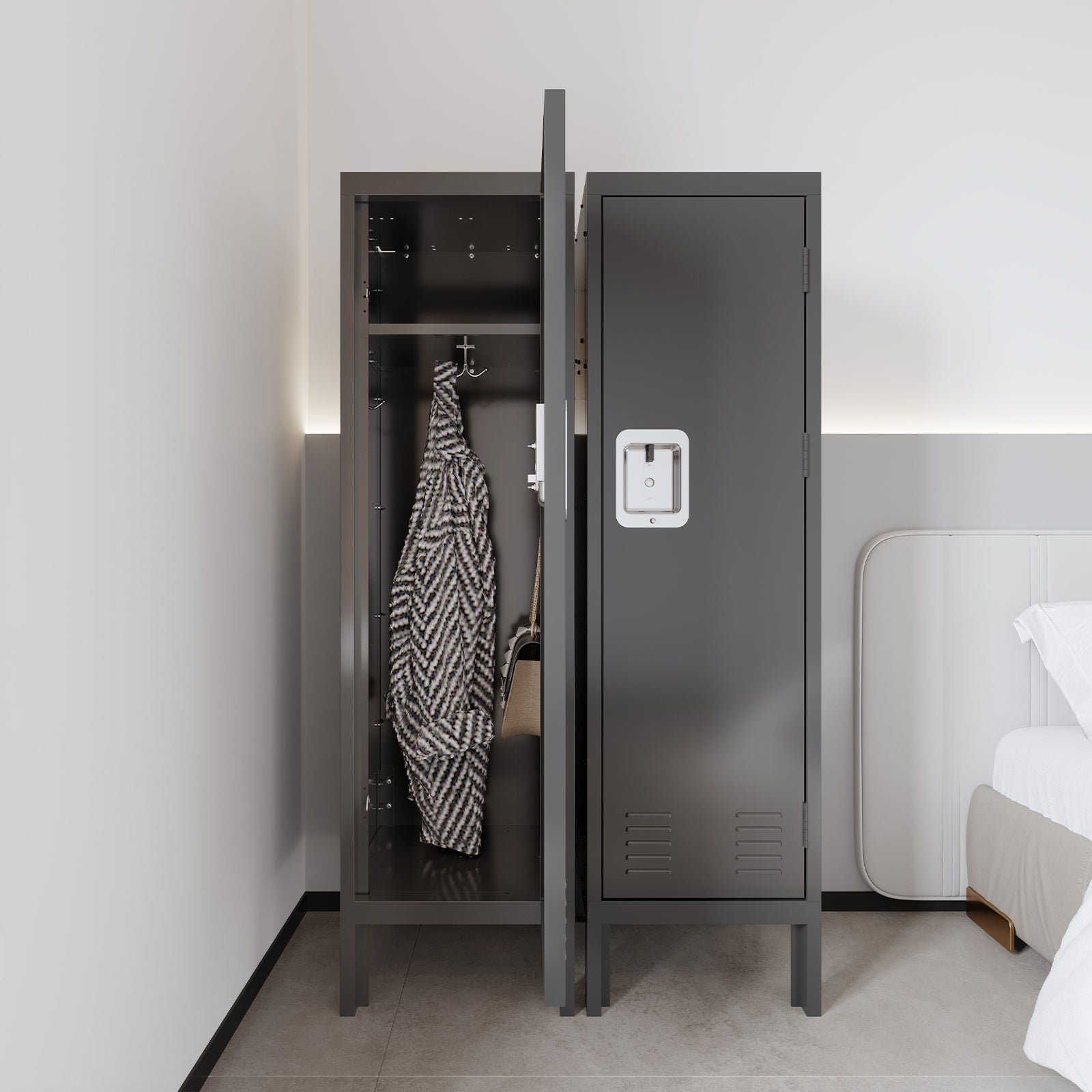Tall Retro Grey Metal Locker - Industrial Storage Cabinet