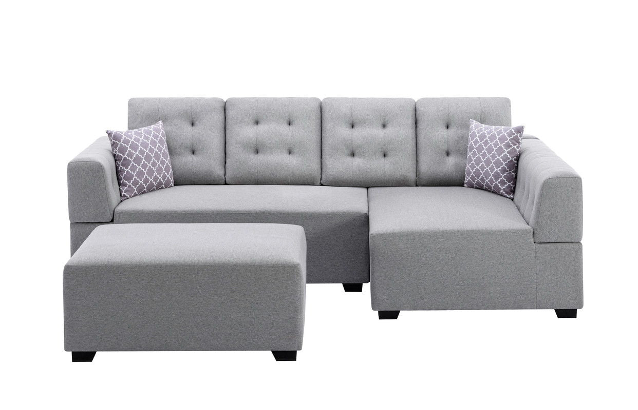 Ordell - Linen Fabric Sectional Sofa With Chaise Ottoman And Pillows