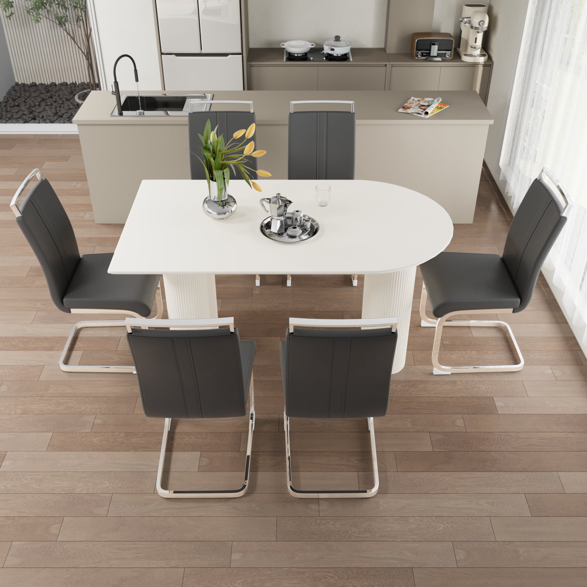 Medieval Modern Cream Dining Set - 63"