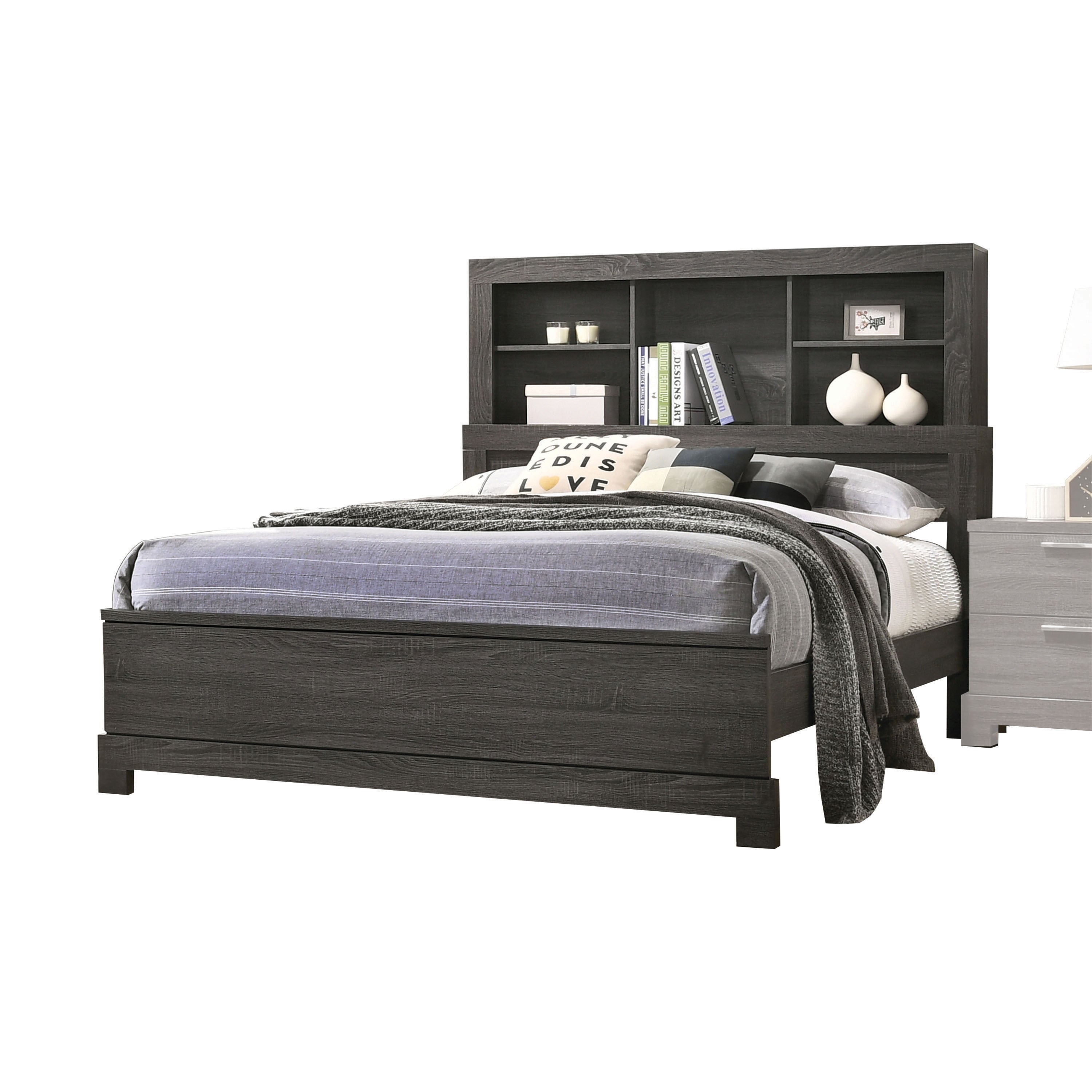 Lantha Gray Oak Finish EK Bed - Elegant Eastern King Size Bed