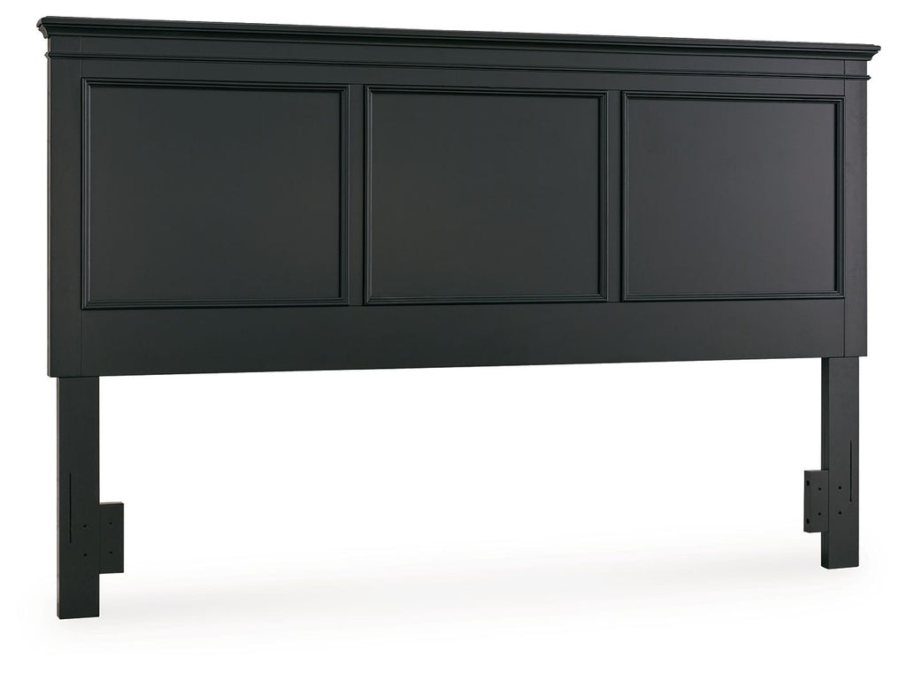 Black panel headboard with three inset rectangular panels and flat top rail