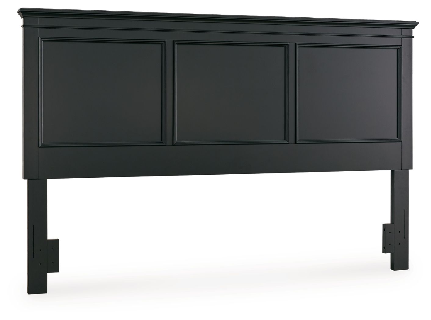 Black panel headboard with three inset rectangular panels and flat top rail
