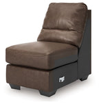 Whitlock armless chair with umber brown cushioned seat, back, and dark base