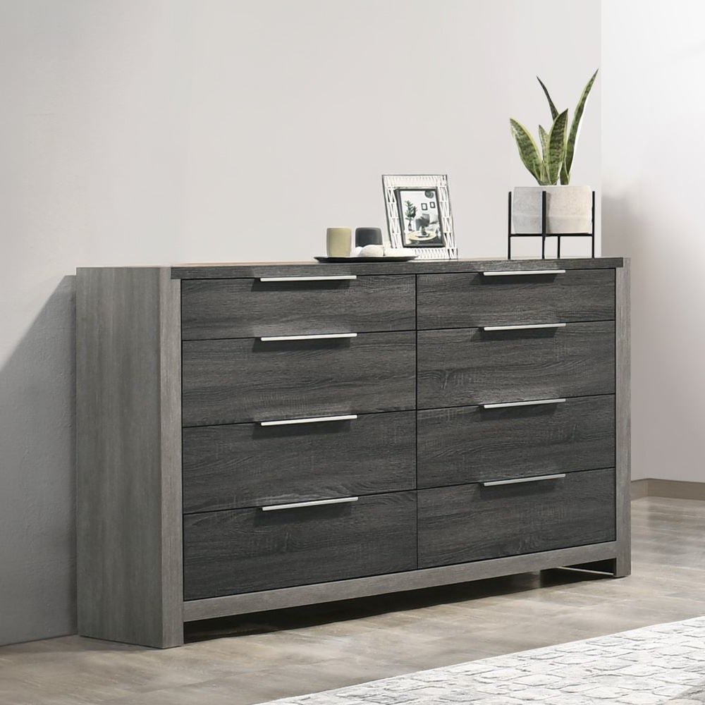 Modern Gray Dresser: 8-Drawer Wood Bedroom Storage