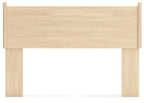 Tan queen panel headboard with smooth rectangular panel and two light wood legs