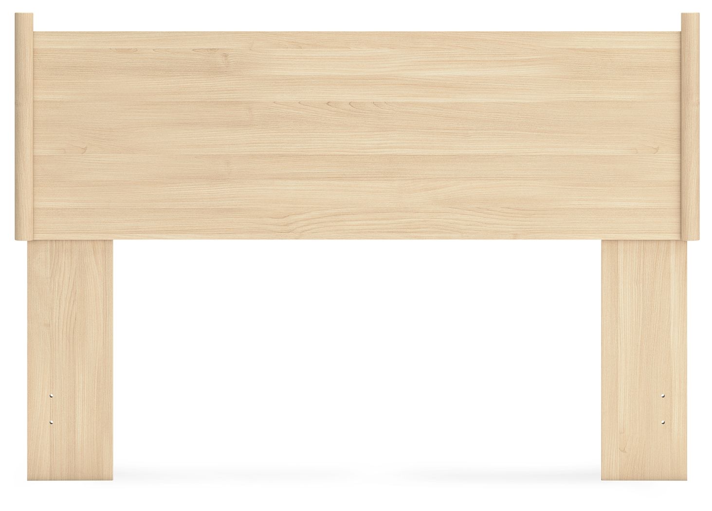Tan queen panel headboard with smooth rectangular panel and two light wood legs