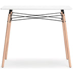 Jaspeni home office desk with white tabletop, light wood legs, and black metal cross-bracing