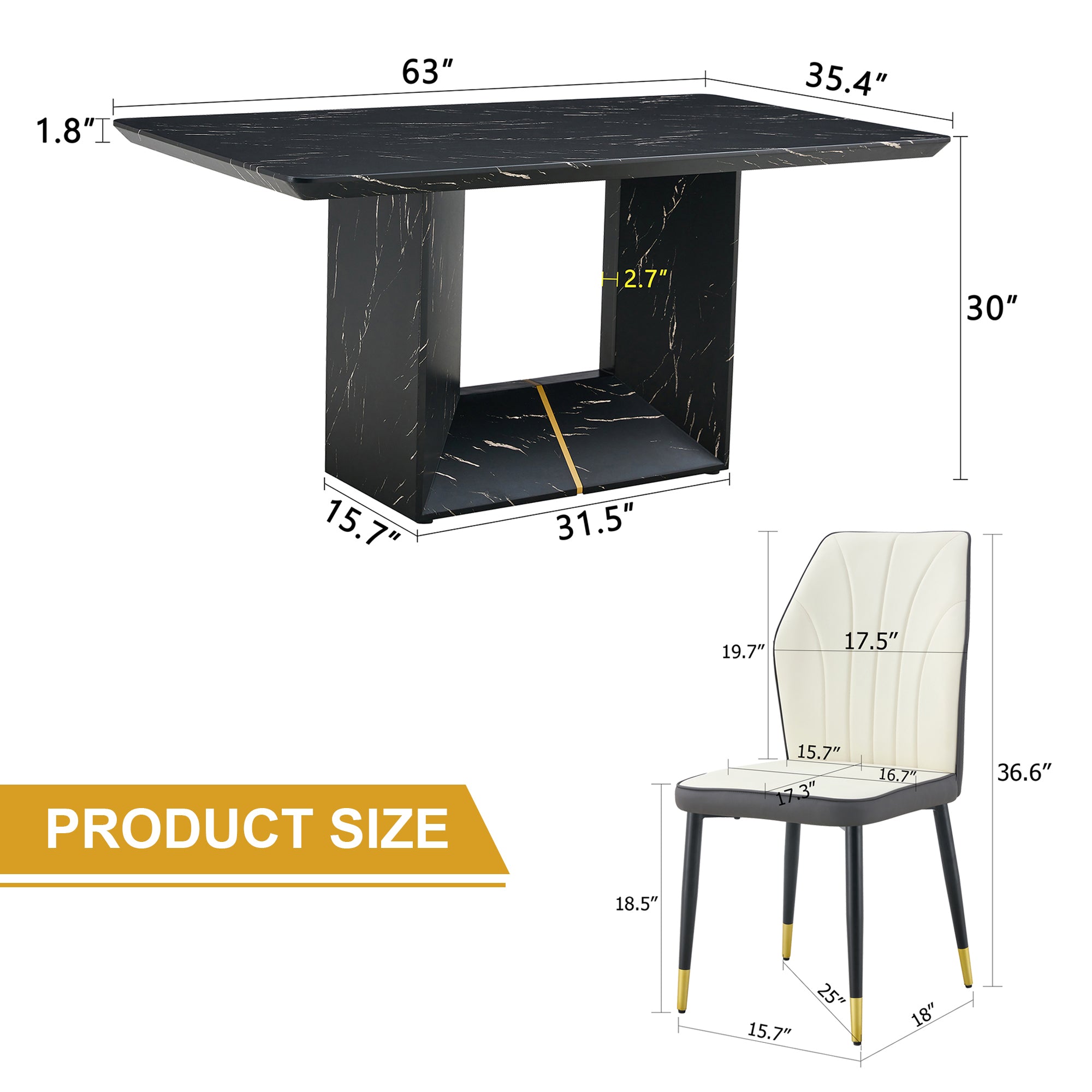 Black Marble Dining Set w/ 4 Chairs