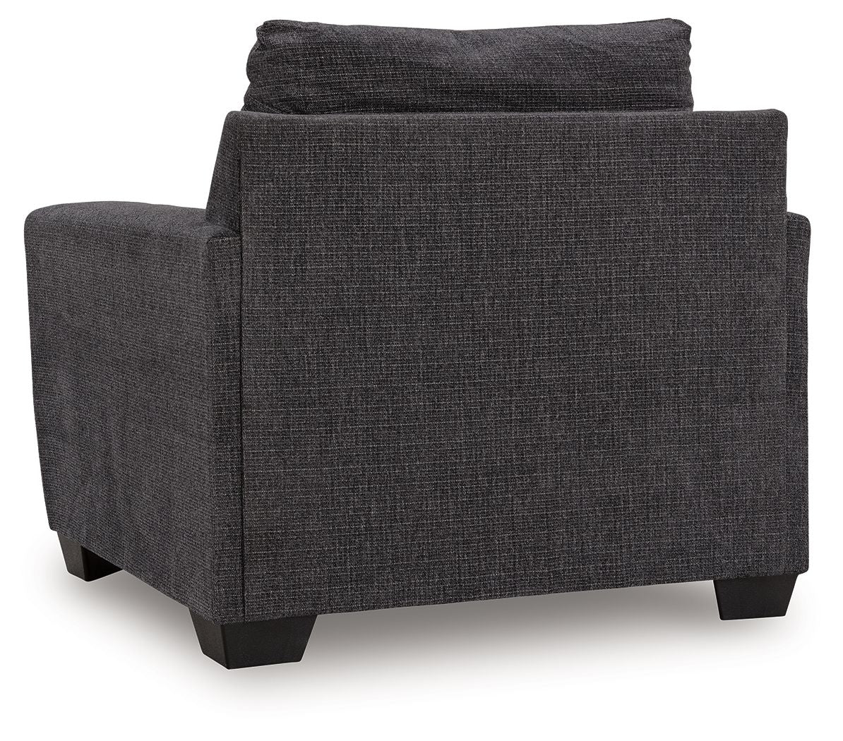 Loreo chair with dark gray fabric upholstery, wide seat, and sturdy dark legs