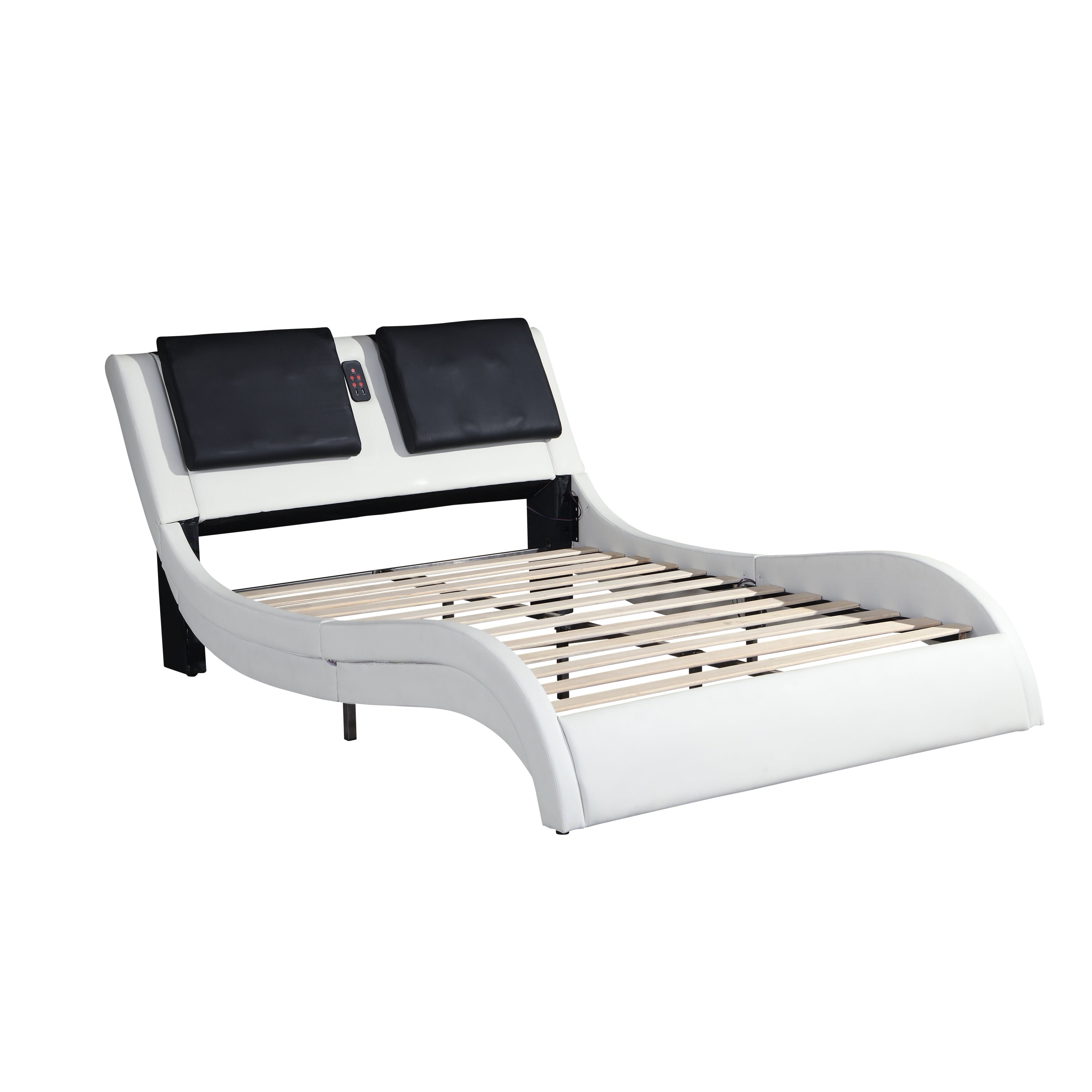 Modern Queen Faux Leather Platform Bed Frame with LED & Bluetooth Massage