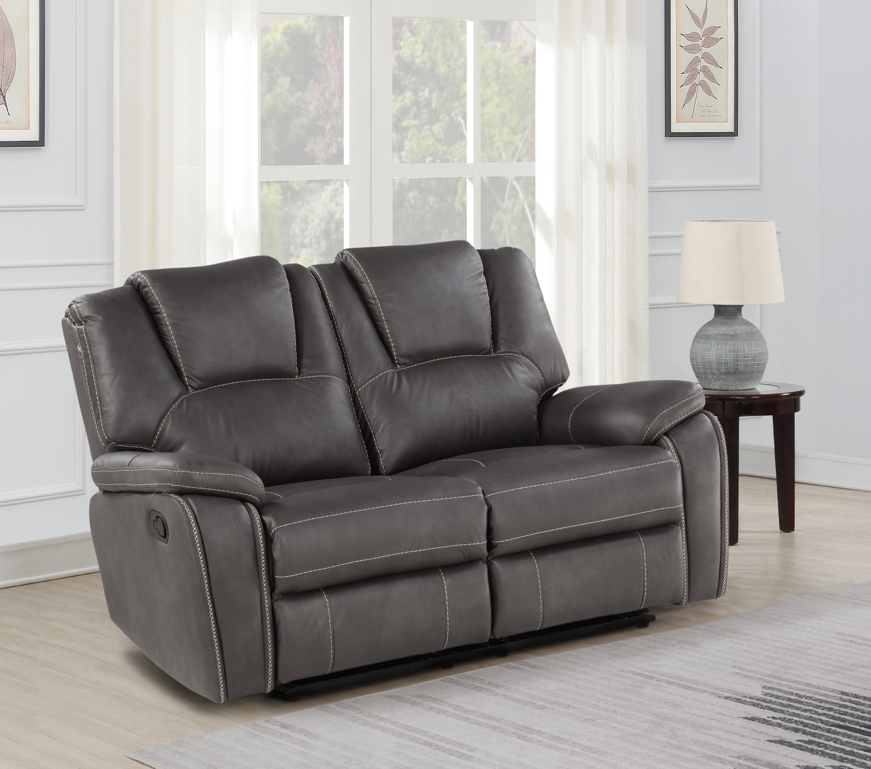 Katrine Charcoal PU Manual Loveseat - Stylish Black Comfort