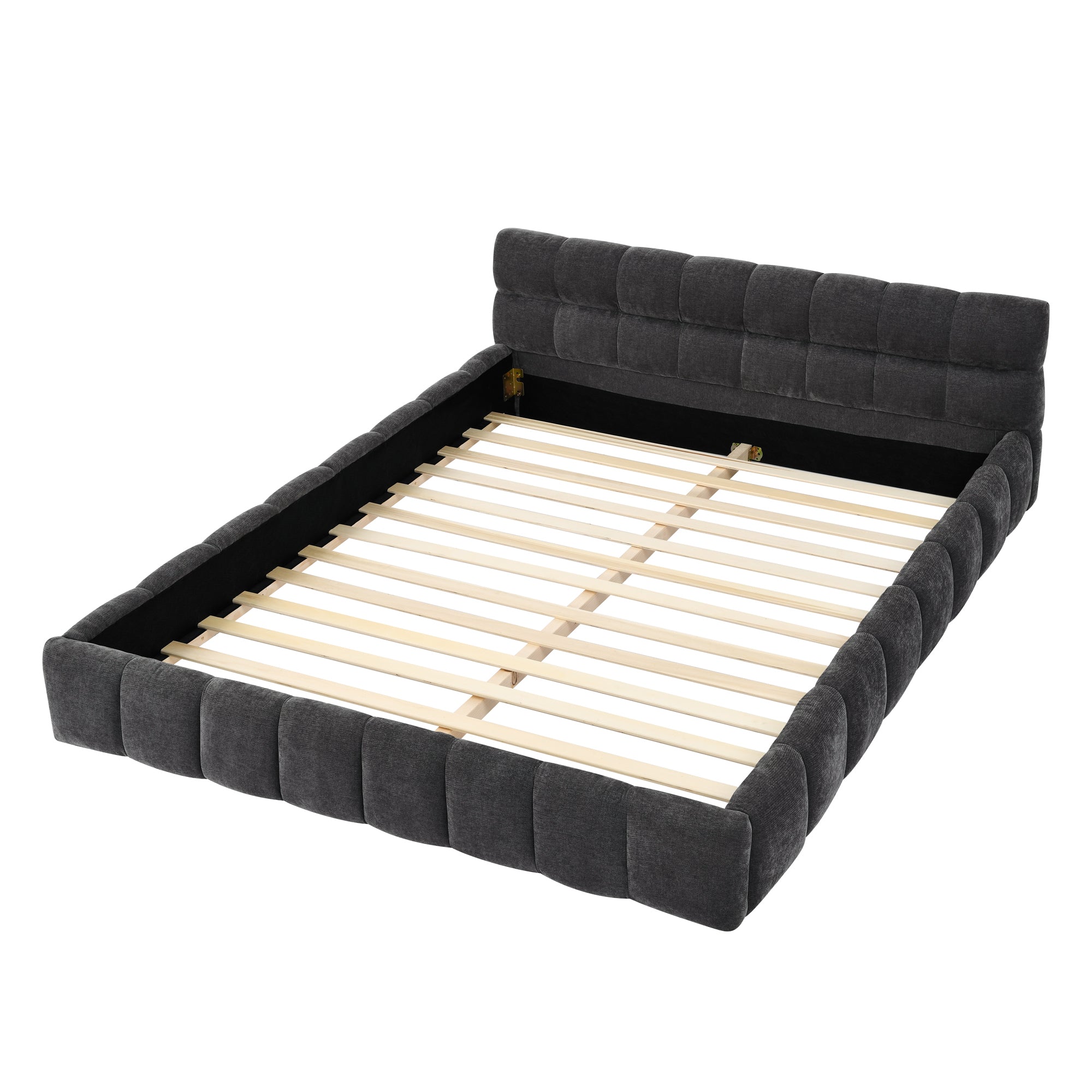 Dark Grey Chenille Upholstered Queen Platform Bed