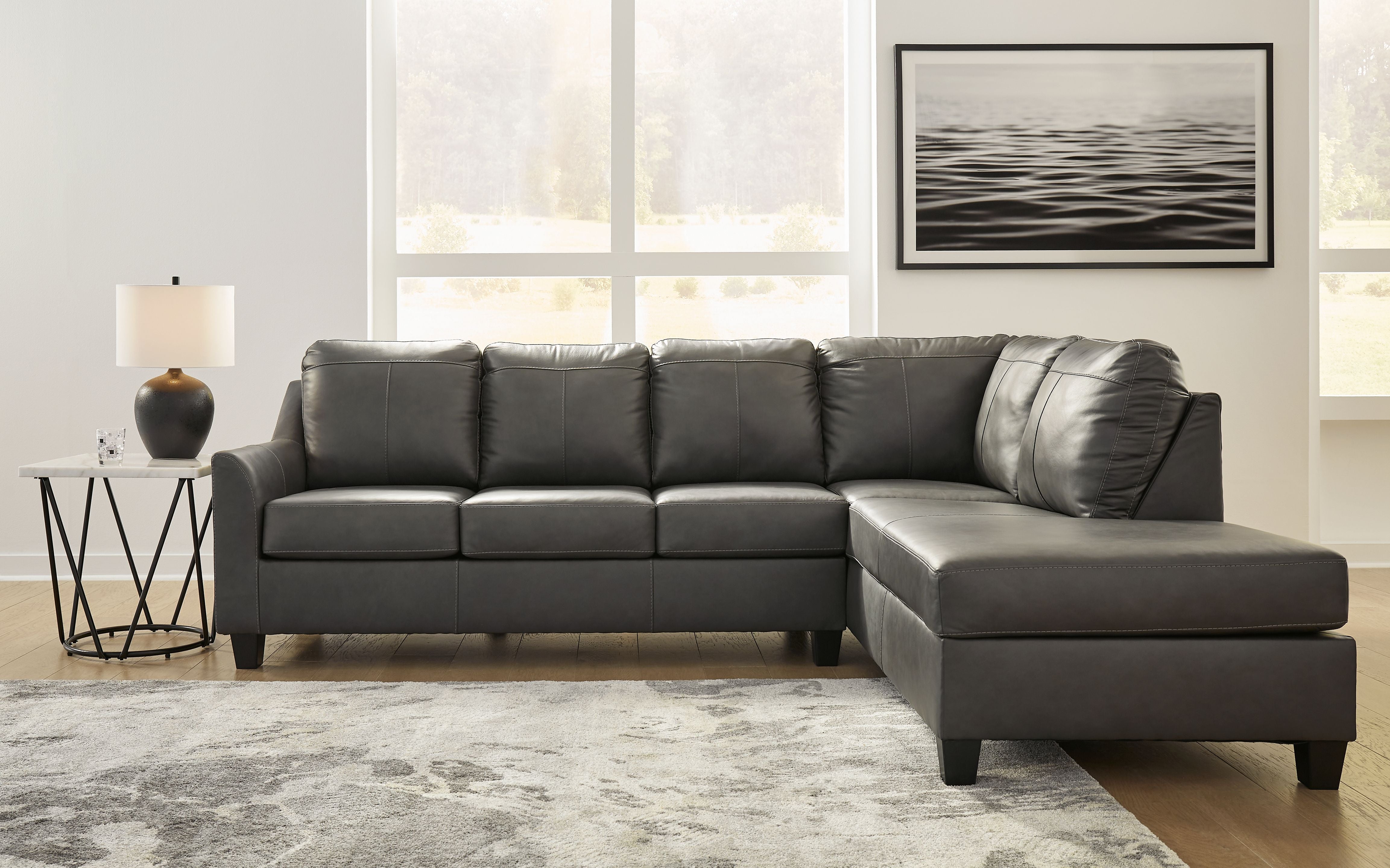 Valderno Fog Gray Leather 2-Piece Sectional