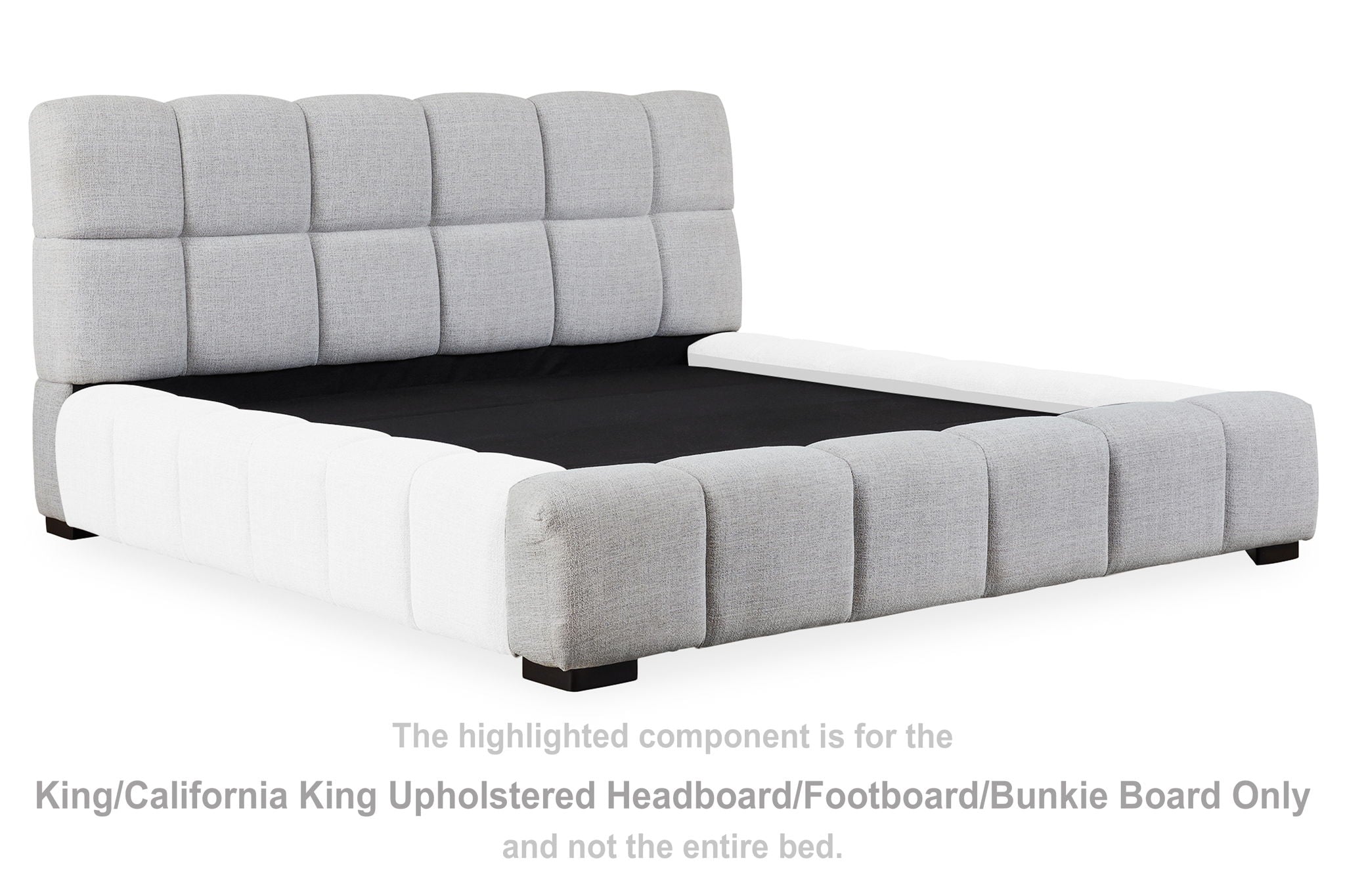 Light gray upholstered headboard and footboard with tufted paneling