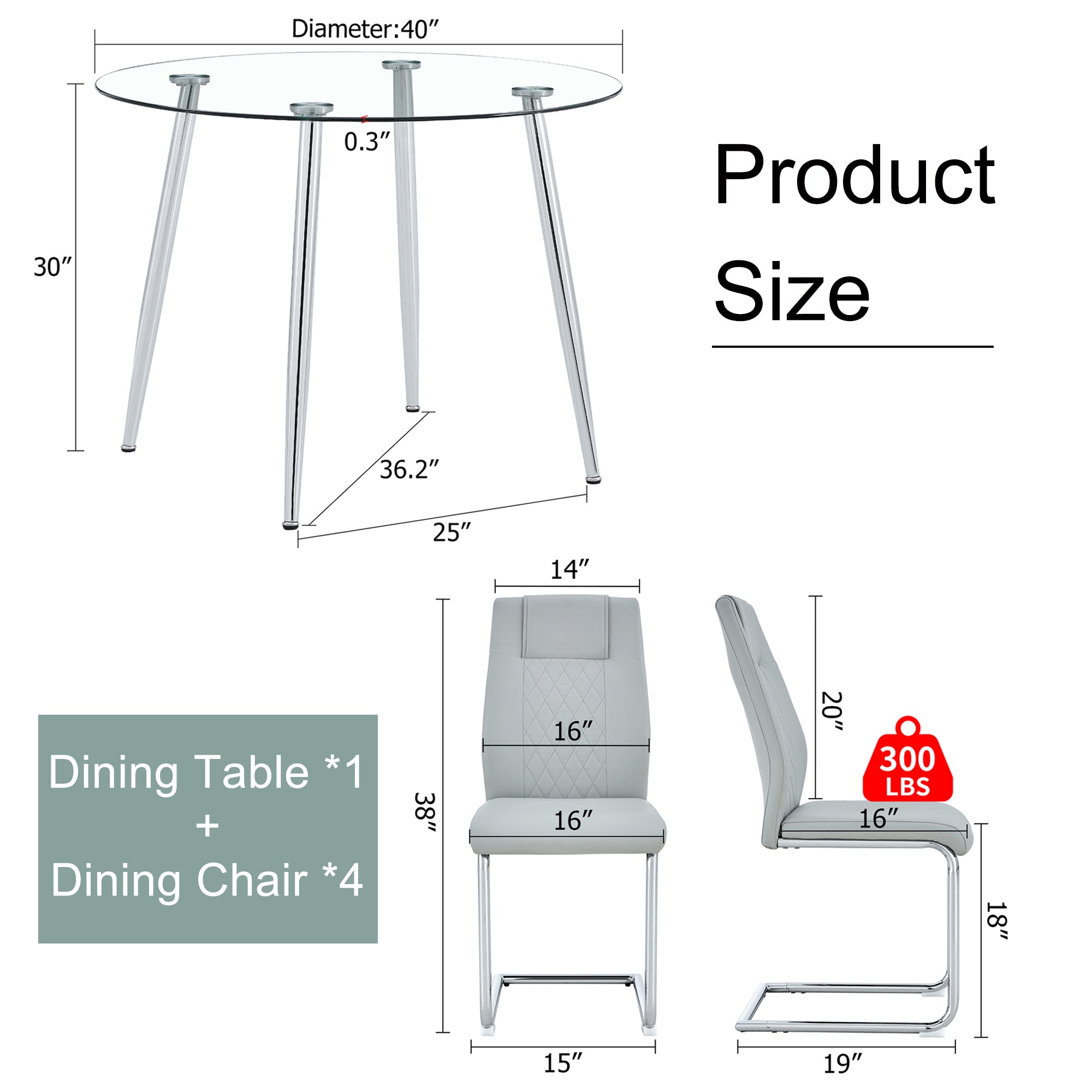 5-Piece Round Dining Table Set w/ Light Gray Chairs