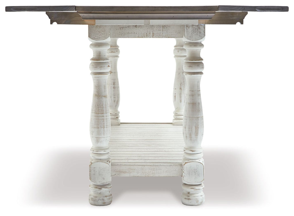 Gray flip-top sofa table with white turned legs and open underside, front view