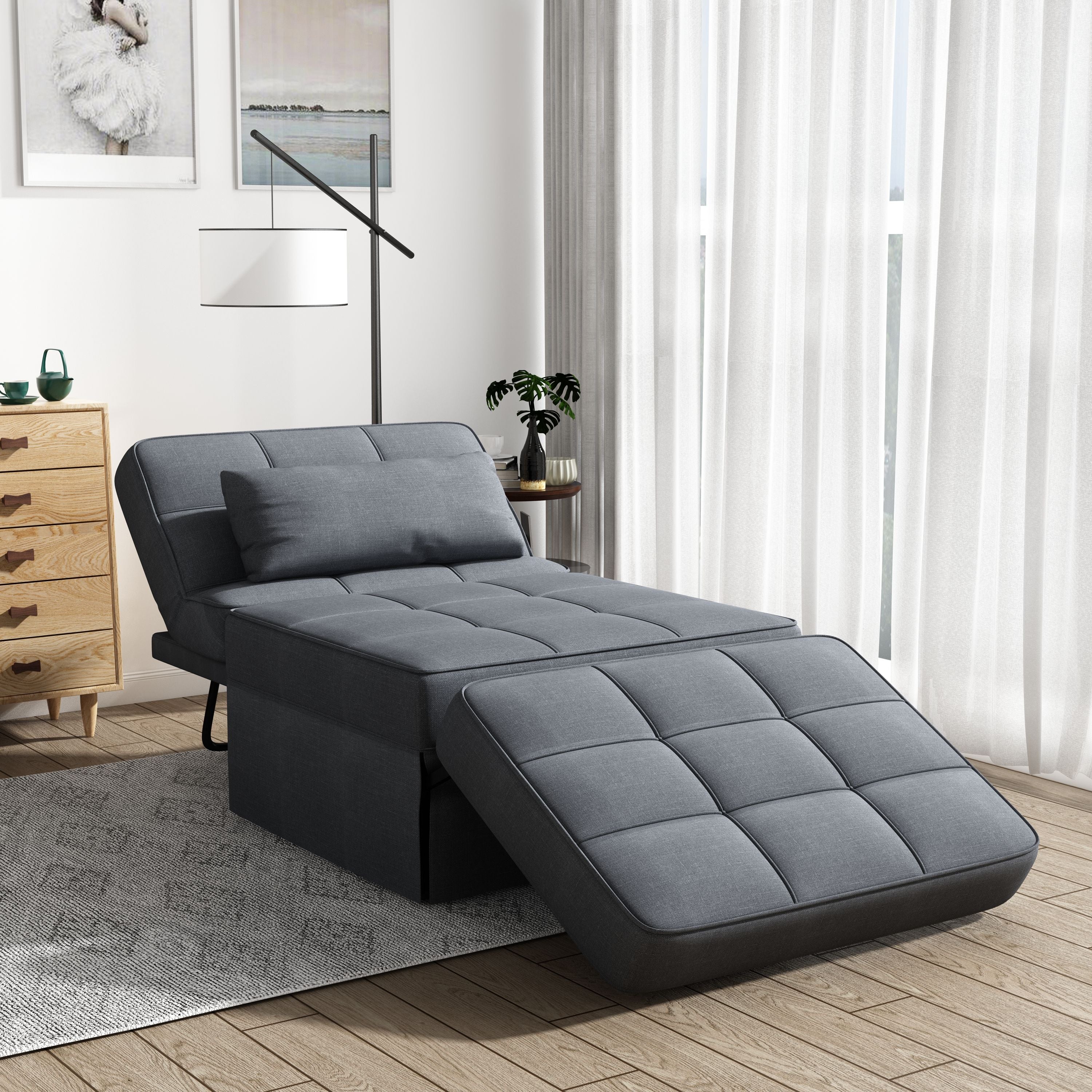 Bed Room Metal Frame With Dark Gray Upholstery Recliner Bed Ottoman