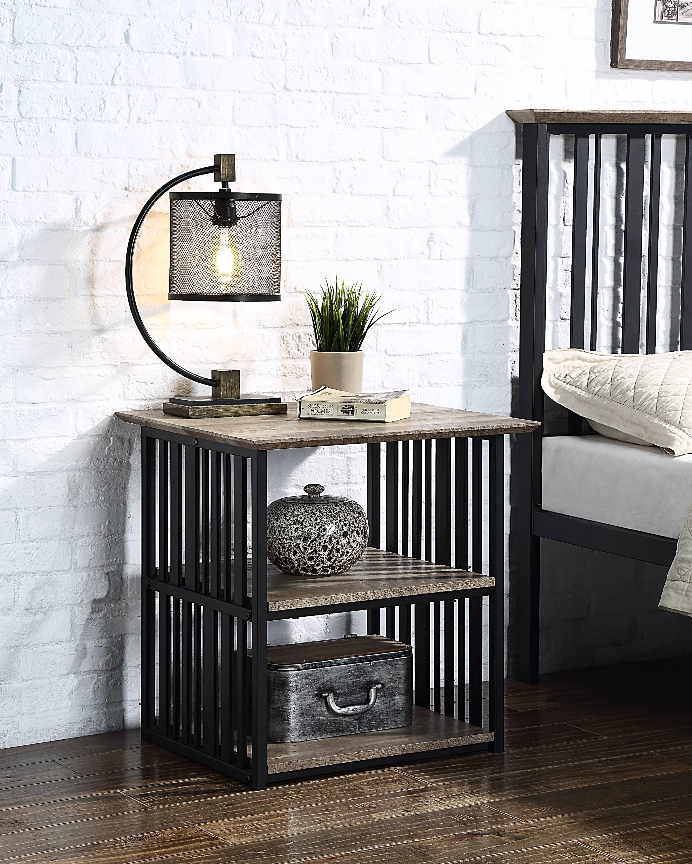 Zudora Antique Oak & Black Finish Nightstand - Bedroom Furniture