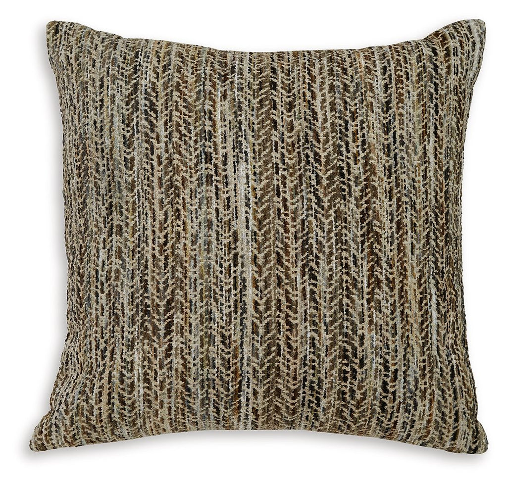 Dark brown and cream woven decorative pillow, square with piped edges