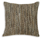 Dark brown and cream woven decorative pillow, square with piped edges