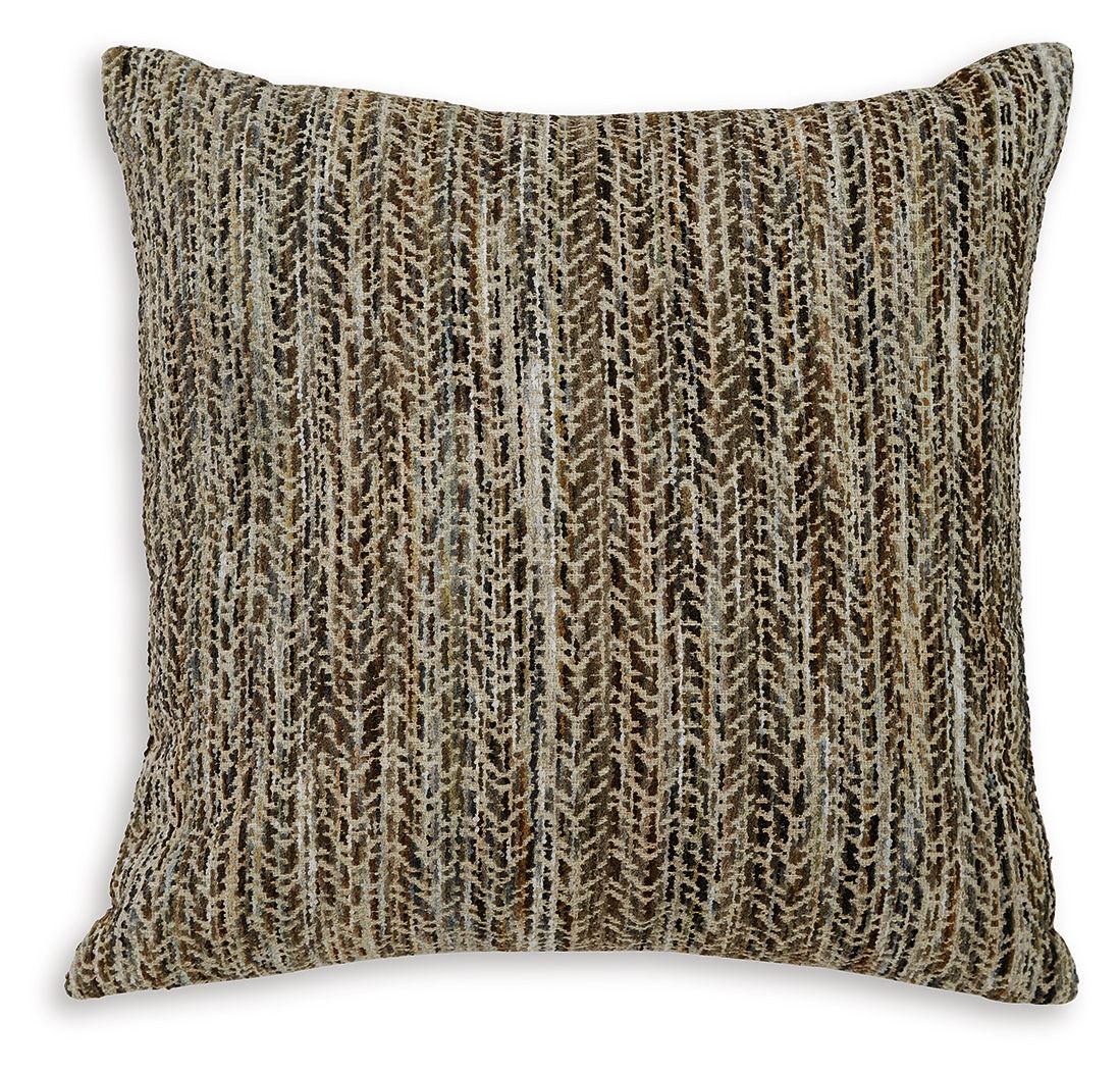 Dark brown and cream woven decorative pillow, square with piped edges