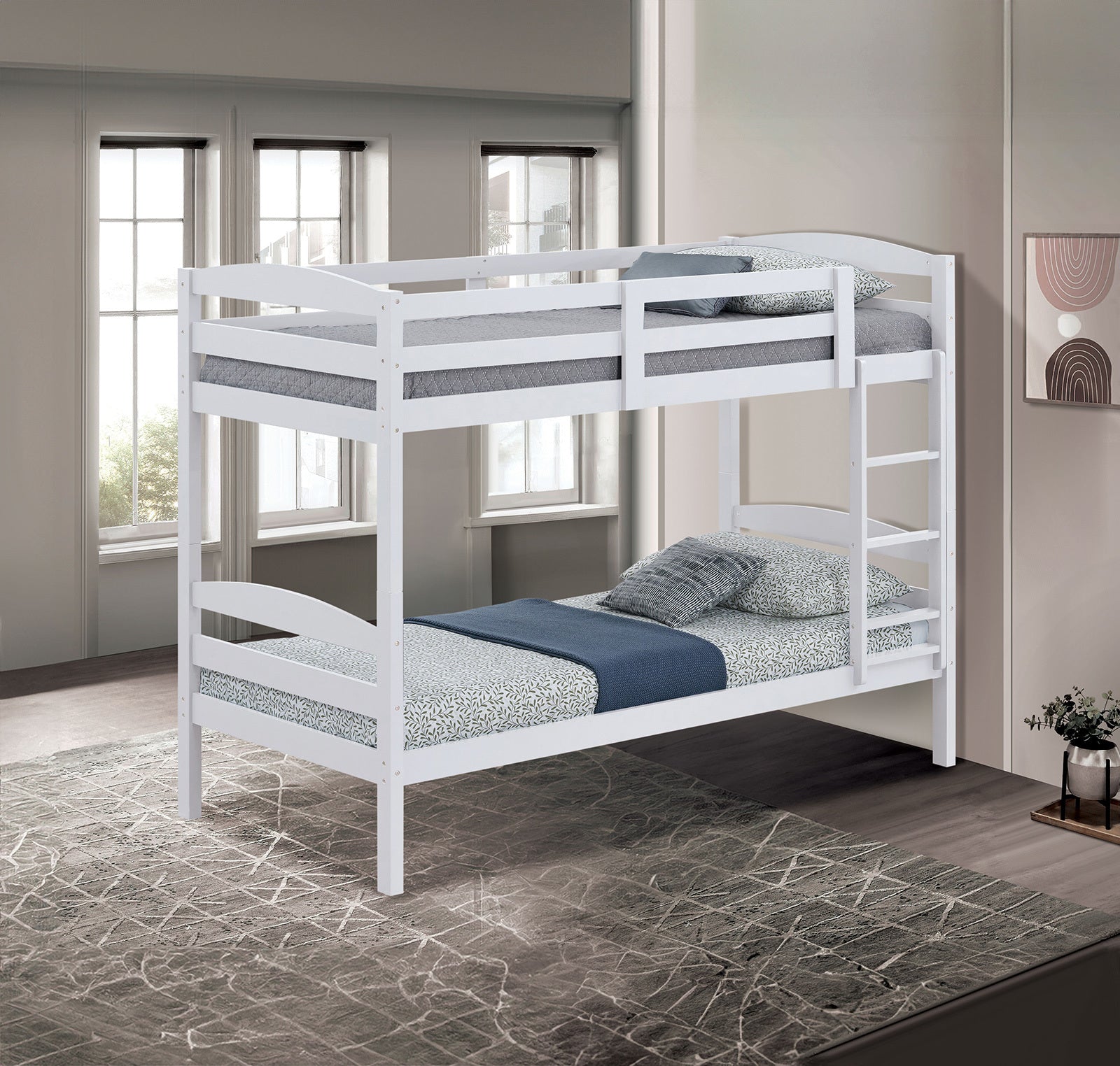 Transitional Twin Over Twin Bunk Bed with Arch Design - White Finish