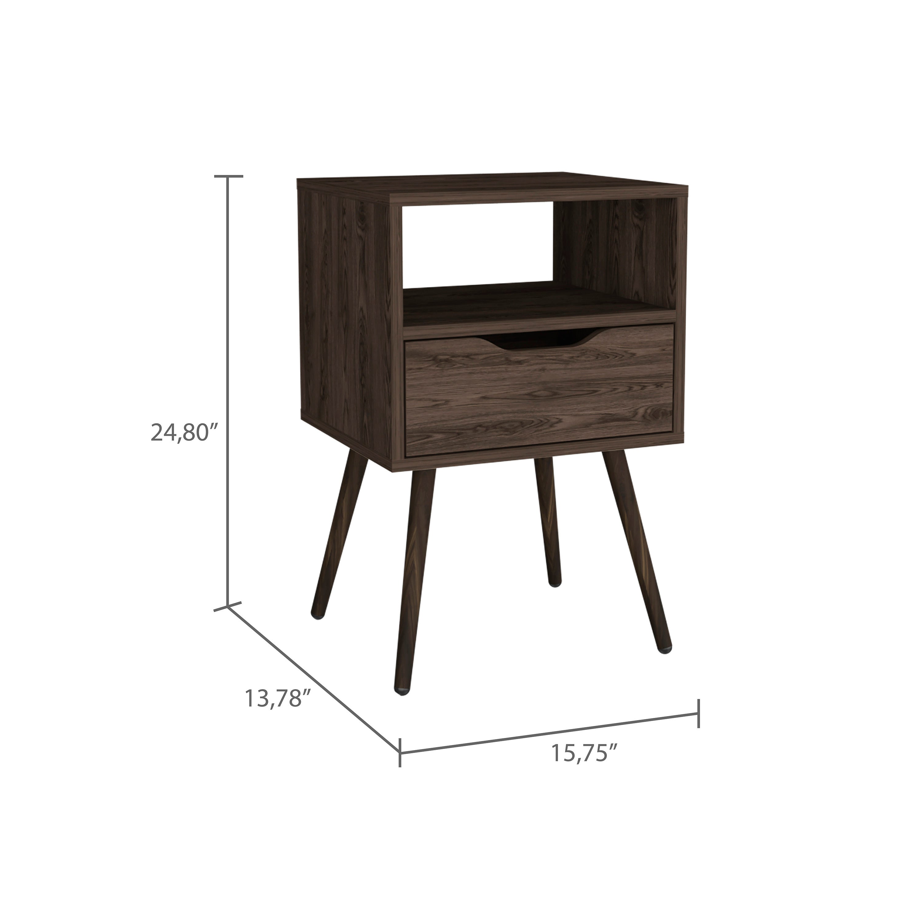 Otom Nightstand w/ Drawer & Shelf - Dark Walnut