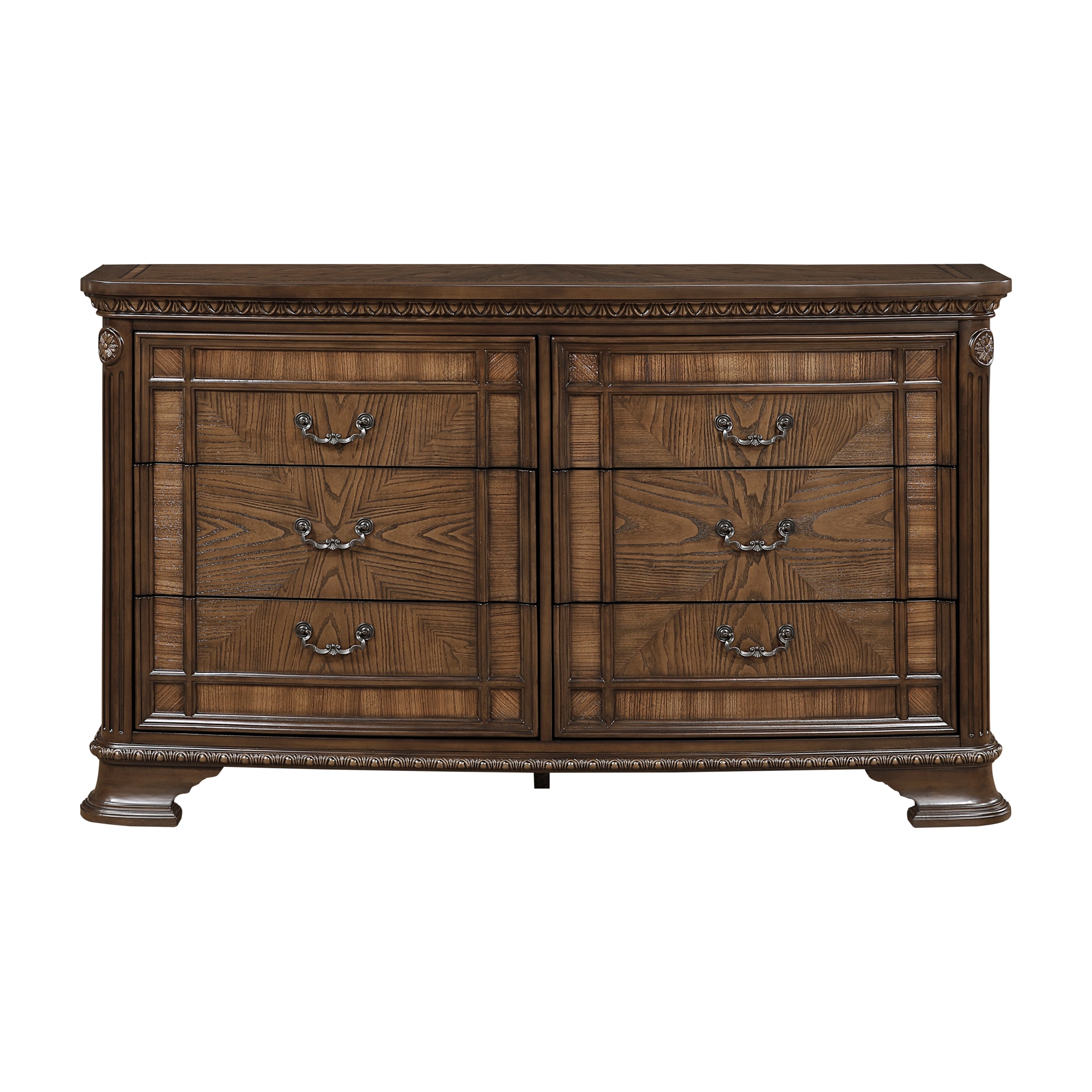 Traditional Dark Brown Wooden Dresser 6 Drawers Bedroom Furniture